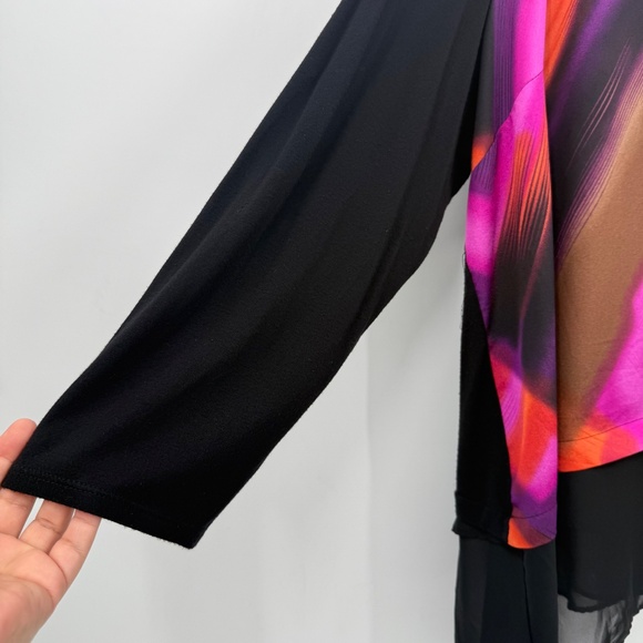 Sunny Leigh Top Women 3X Black Pink Artsy Long Sleeve Chiffon Trim Colorful - Picture 2 of 12